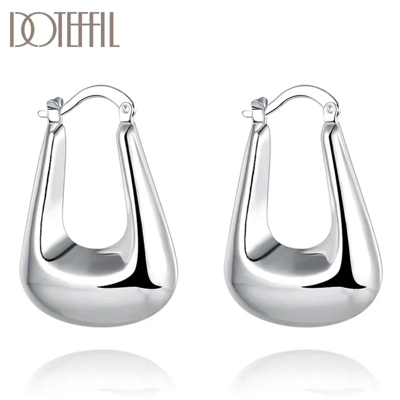 Sterling Silver Smooth U Hoop Earring For Charm Women Party Gift Fashion Wedding Engagement Jewelry
