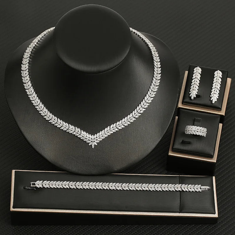 African 4pc Bridal Jewelry Sets New Fashion Dubai Necklace Sets For Women Wedding Party Accessories Design N-223