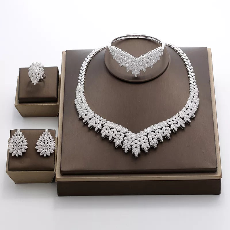 Trendy Noble Micro Pave Cubic Zirconia Dubai Jewelry Sets Latest Luxury Bridal Wedding Jewelry Set For Women TZ8025
