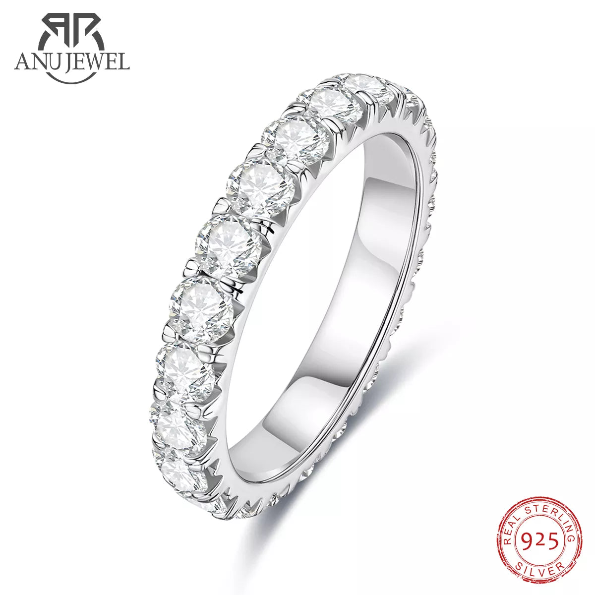 Jewel 3mm 2-3ct D Color Moissanite Wedding Band Ring 925 Sterling Silver Eternity Band Engagement Rings For Women