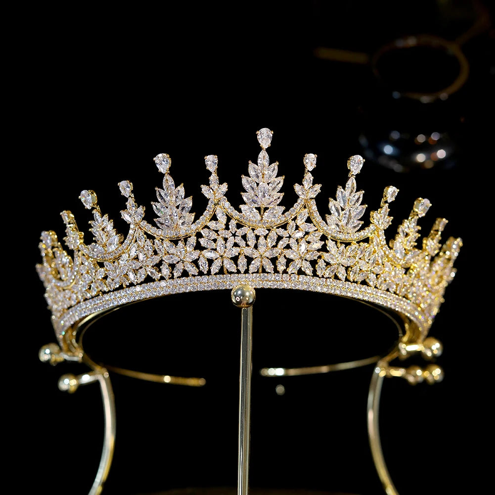 European and American Gorgeous Crystal Crowns Tiaras  AAA Cubic Zirconia Kорона Bride Headband Wedding Headdress