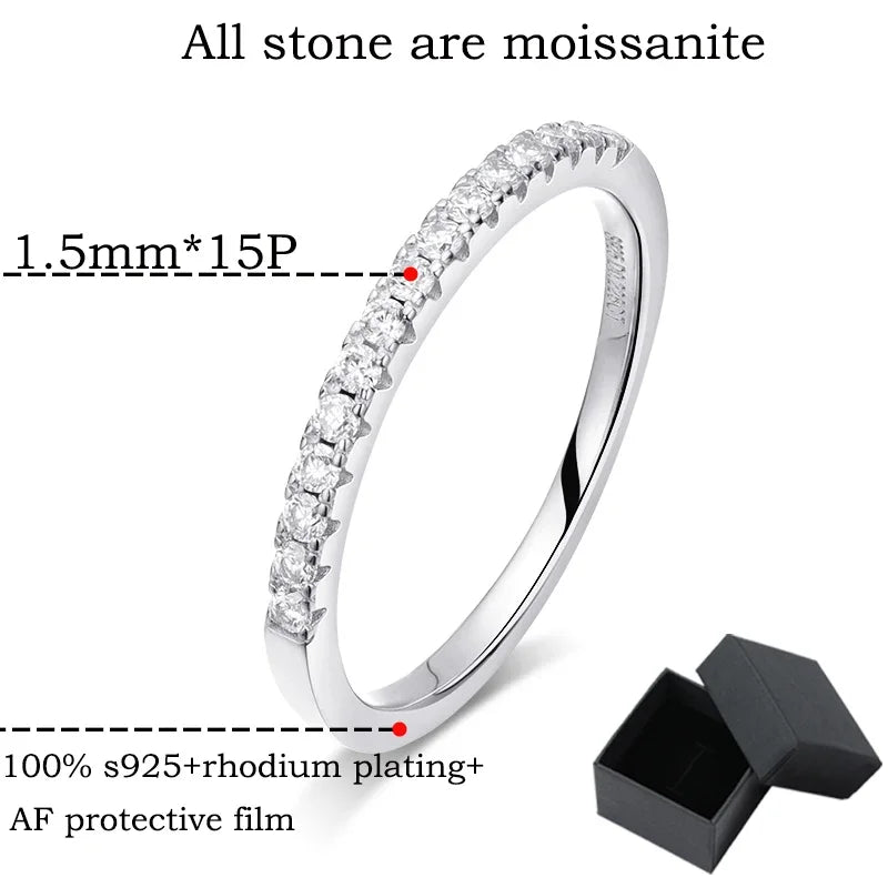 Test Passed Moissanite Ring Matching Wedding Diamond Band for Women 925 Sterling Silver Female Crown Single Tail Ring