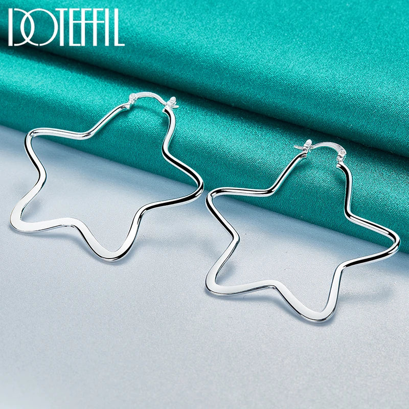 Sterling Silver Star 55mm Hoop Earring For Woman Fashion Party Wedding Engagement Party Jewelry