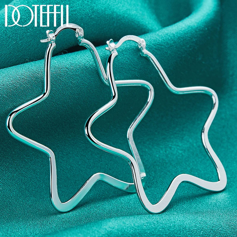Sterling Silver Star 55mm Hoop Earring For Woman Fashion Party Wedding Engagement Party Jewelry