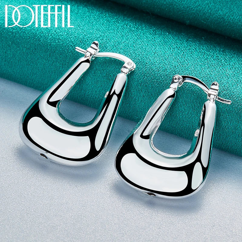 Sterling Silver Smooth U Hoop Earring For Charm Women Party Gift Fashion Wedding Engagement Jewelry