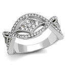 TK3027 - High polished (no plating) Stainless Steel Ring with Top Grade Crystal  in Clear-0