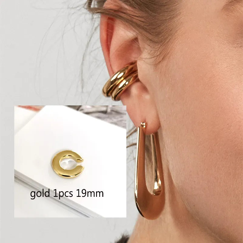 Single Piece Solid Gold Color Earrings Without Piercing Metal Ball Chunky