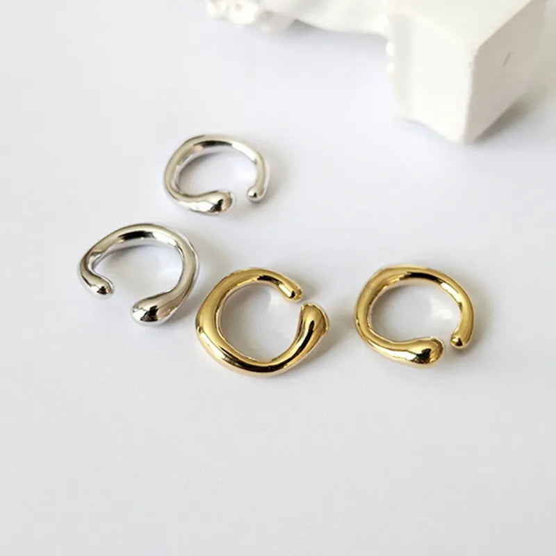 Single Piece Solid Gold Color Earrings Without Piercing Metal Ball Chunky