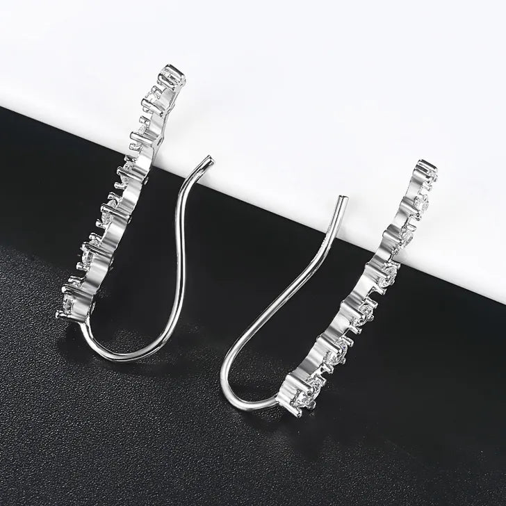 Long Dipper Ear Hook Clip on Earrings Four-Prong Setting